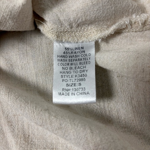 Umgee Womens Cream V-Neck Tie-Front Top Linen Blend Small - Picture 9 of 11